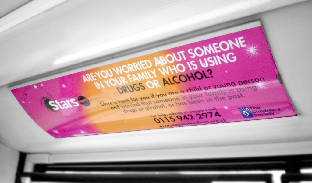 Headliner Bus Advert - Showing bus advert inside a bus